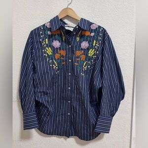 Free people x Tricia fix embroidered button down top